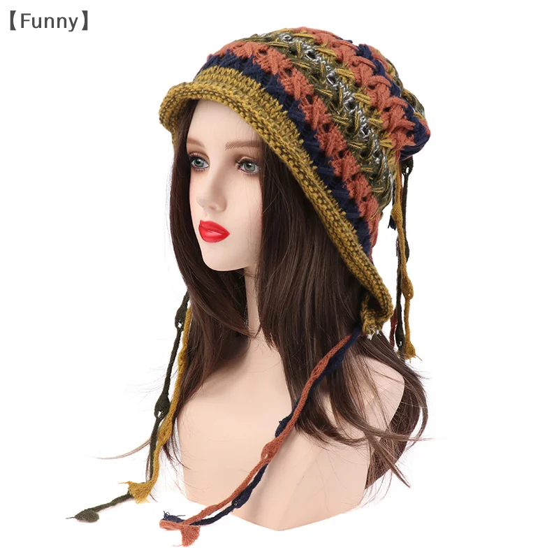 Women Winter Knitted Cap Plush Ball Decor Elastic Thick Hollow Out Beanie Soft Warm Regular Fit Ear Protection Lady Winter Hat