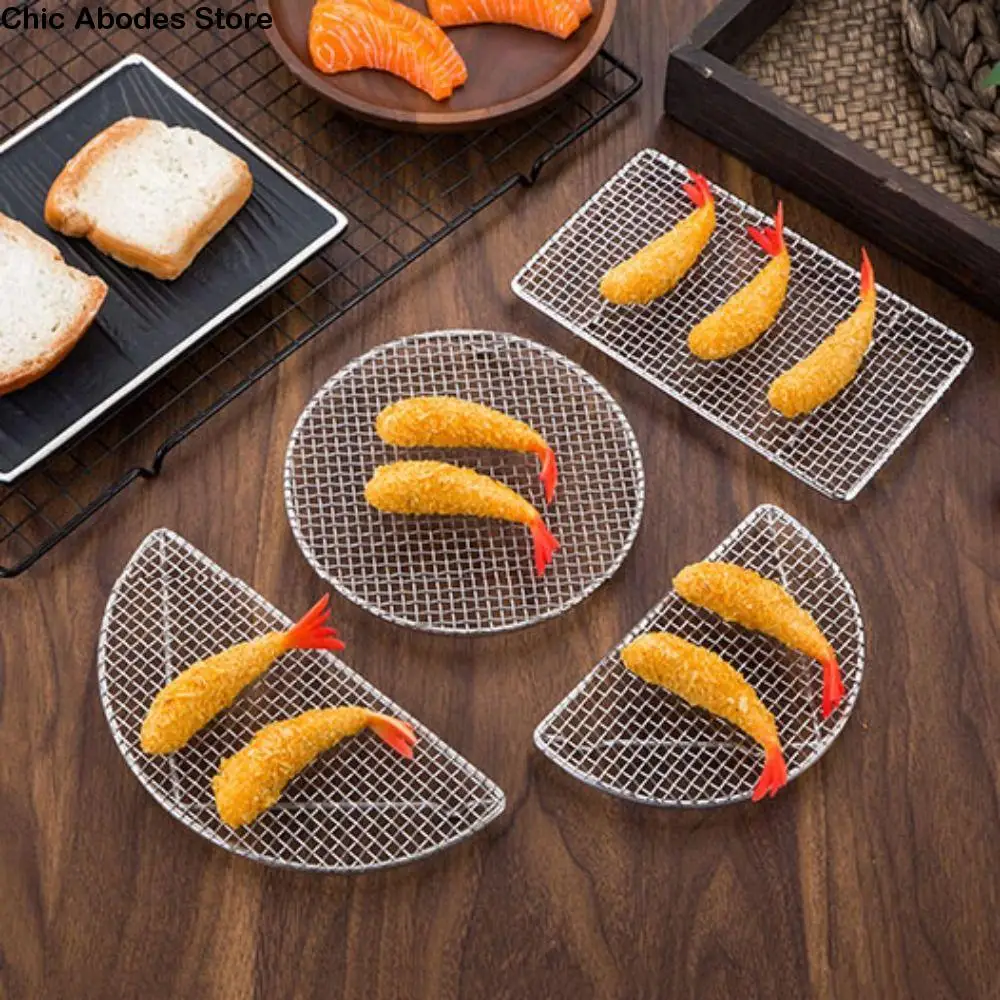 Stainless Steel Tempura Frying Net Semi -circular/Round Japanese Style Oil Draining Rack Durable Drying Net Air Fryer