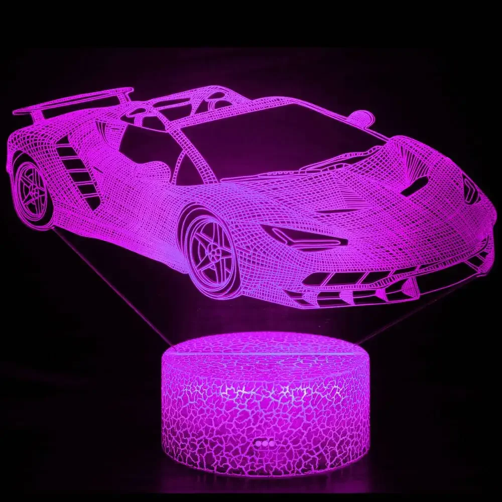 Sport Car Night Light for Boys Race Car 3D Optical Illusion Lamp Bedroom Decorations Bedside Lamp Birthday Gifts for Kids Teens