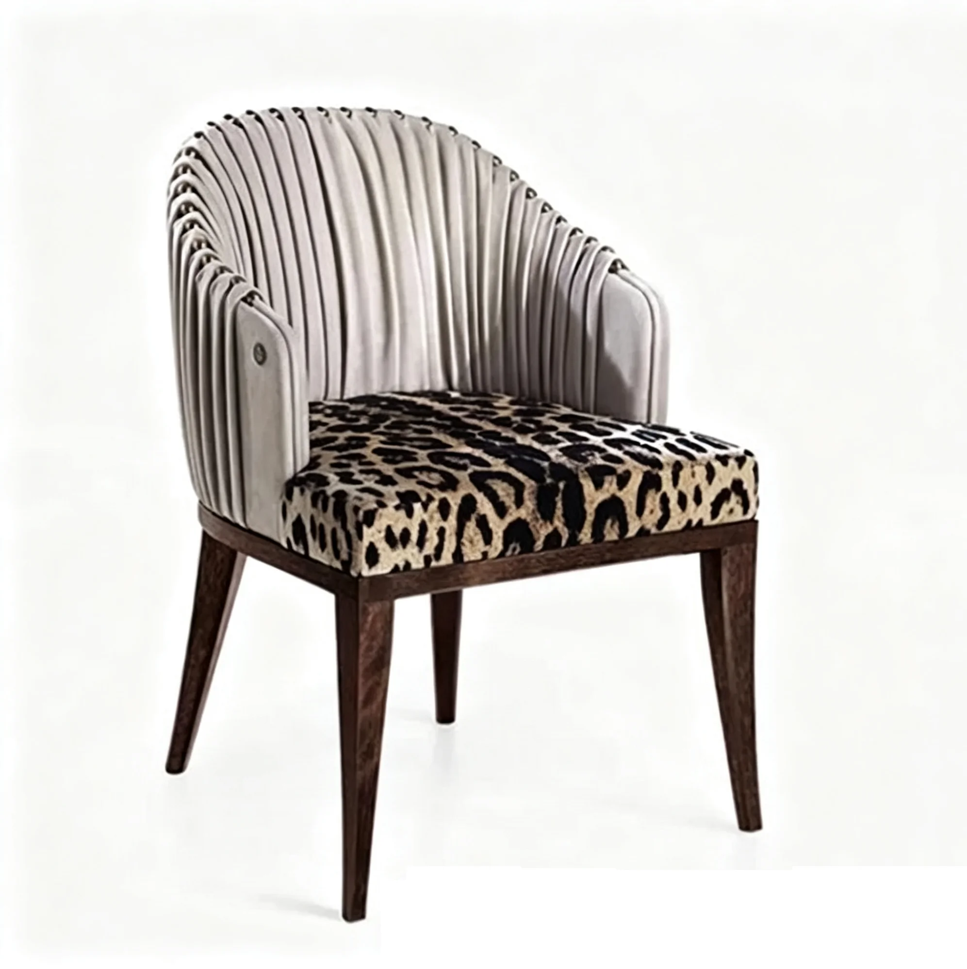 New Nordic Style Dining Room Furniture Luxury Leopard Print PU Leather Fabric Solid Ash Wood Dining Chair for Villa Dining Room