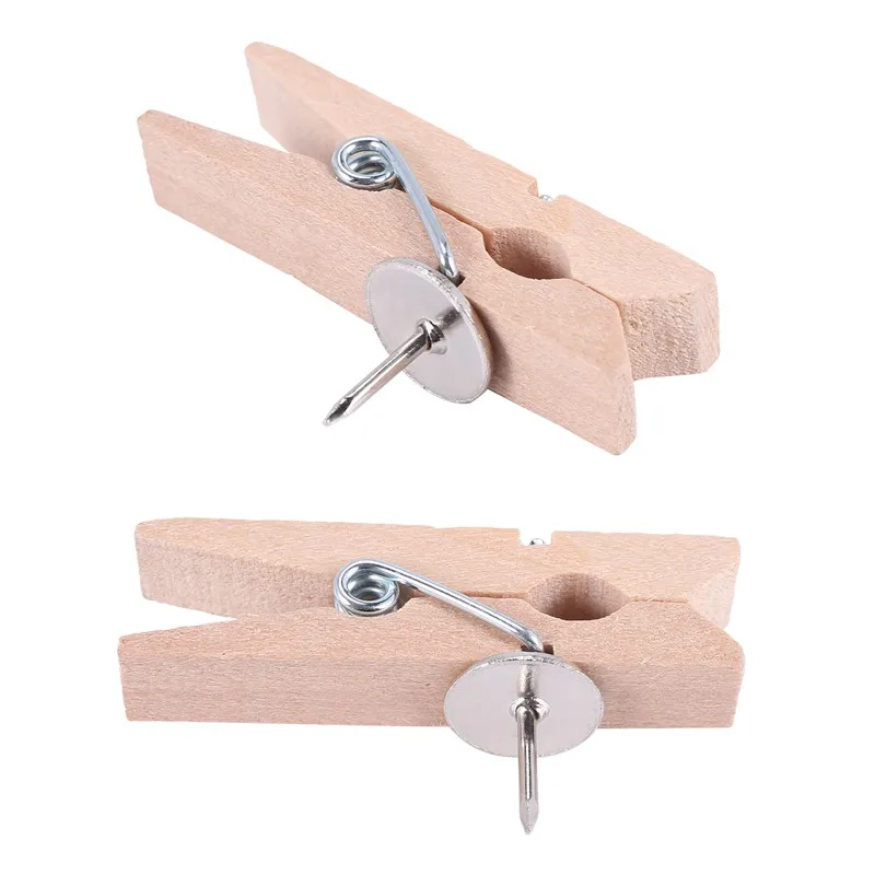 Push Pins With Wooden Clips Pushpins Tacks Thumbtacks, Creative Paper Clips With Pins For Cork Boards Notes Photos Wall And Craf