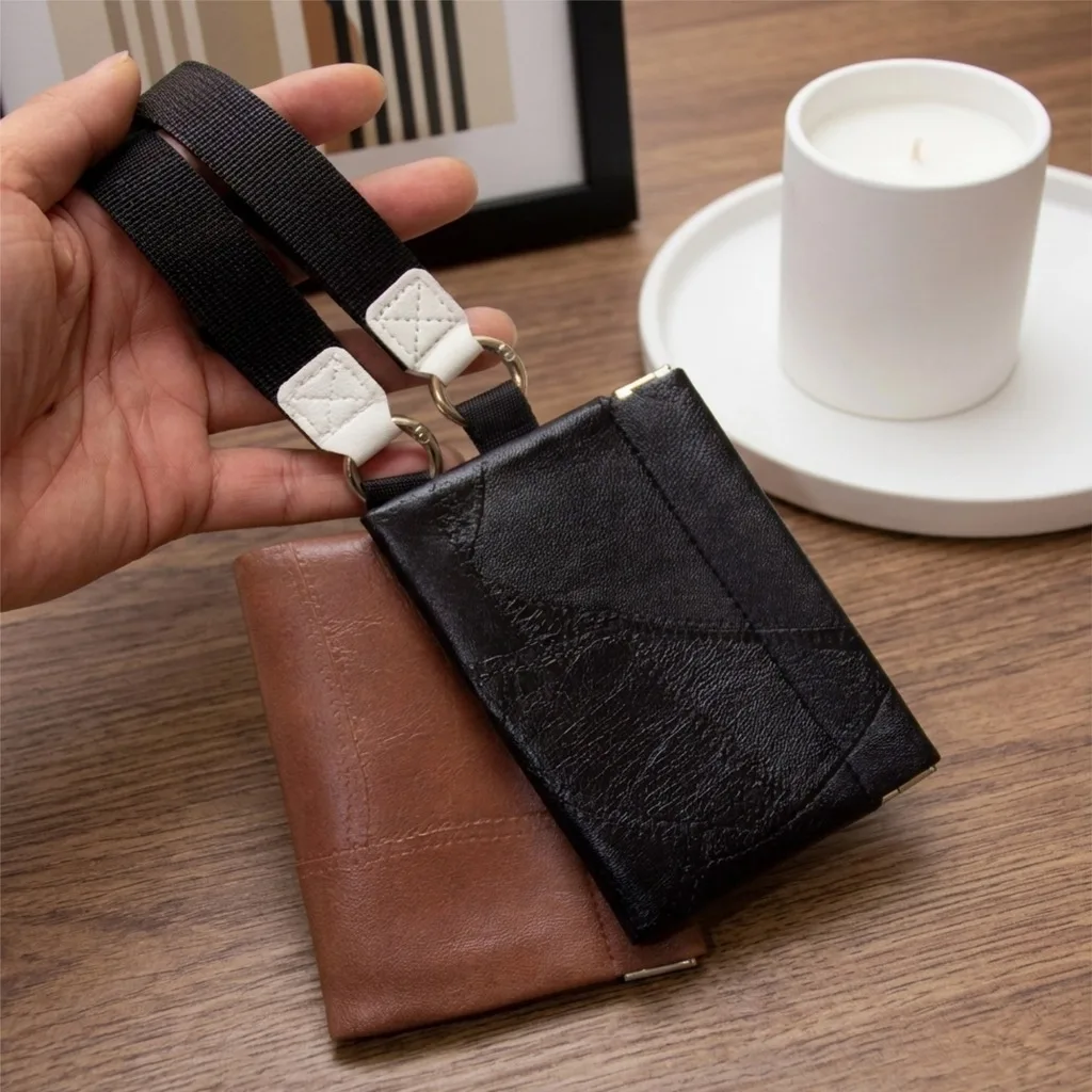 PU Leather Wallet Pouch Airpods Holder Small Key Coin Purse with Hand Strap Retro Card Storage Bag Travel Organizer Gadget Pouch