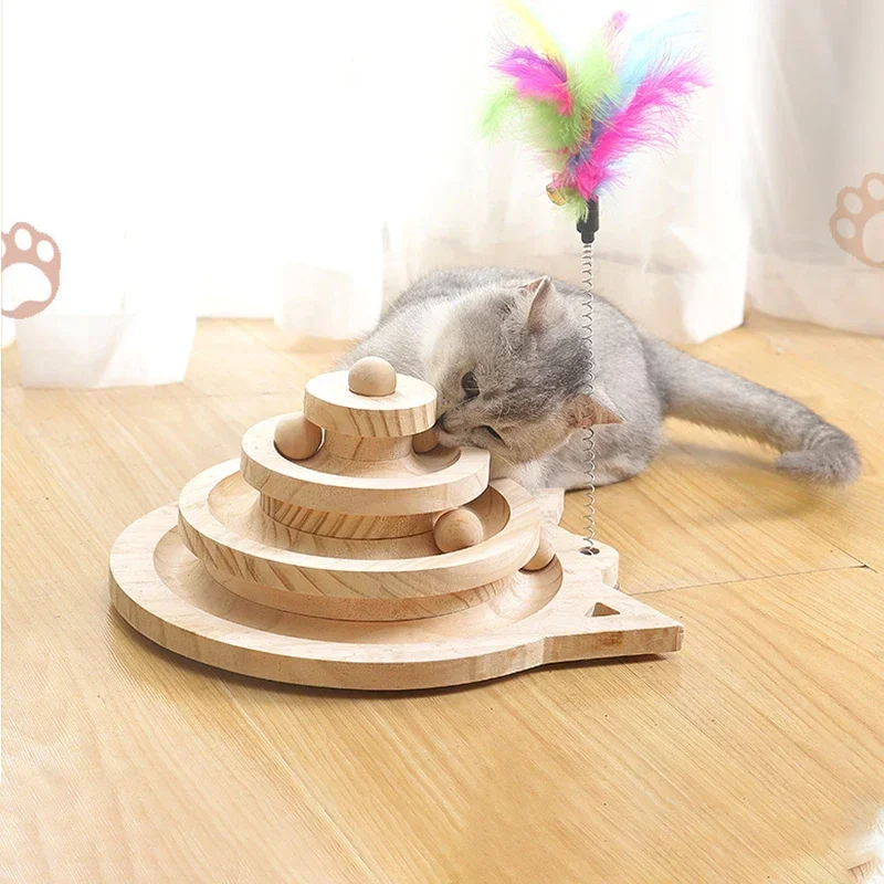 

2/3 Levels Pet Triple Amusement Training Tree Ball Toys Wooden Toy Tracks Cat Play Disc Kitten Intelligence Tower