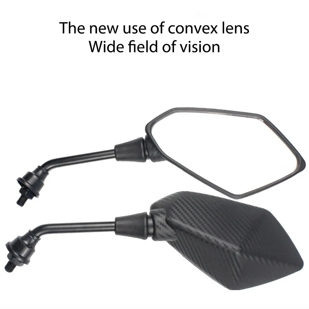 Motorcycle Mirror 2Pcs E-Bike Rearview Mirrors Electrombile Back Side Convex 8mm 10mm Carbon Fiber