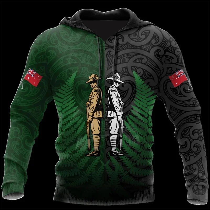 Aotearoa Nouvelle-Zélande Silver Rugby Fern Print Hoodies, Sweats à capuche 3D, PVD peuvFashion, Cool Pullovers, Vintage Top, New Winter