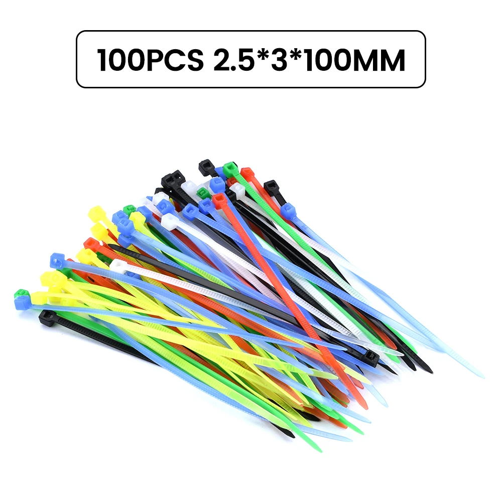 100PCS 2.5*3*100mm 6 Colors Self-locking Plastic Nylon Cable Ties Fastening Ring Fasten Organiser Cable Zip Tie Strapping