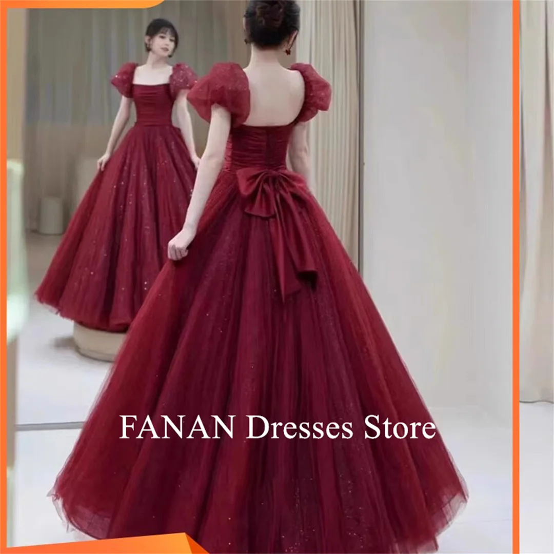 FANAN Off Shoulder Glitter Fashion Evening Party Dresses Korea Princess Burgundy Wedding Women Formal Gowns Event Prom Gowns