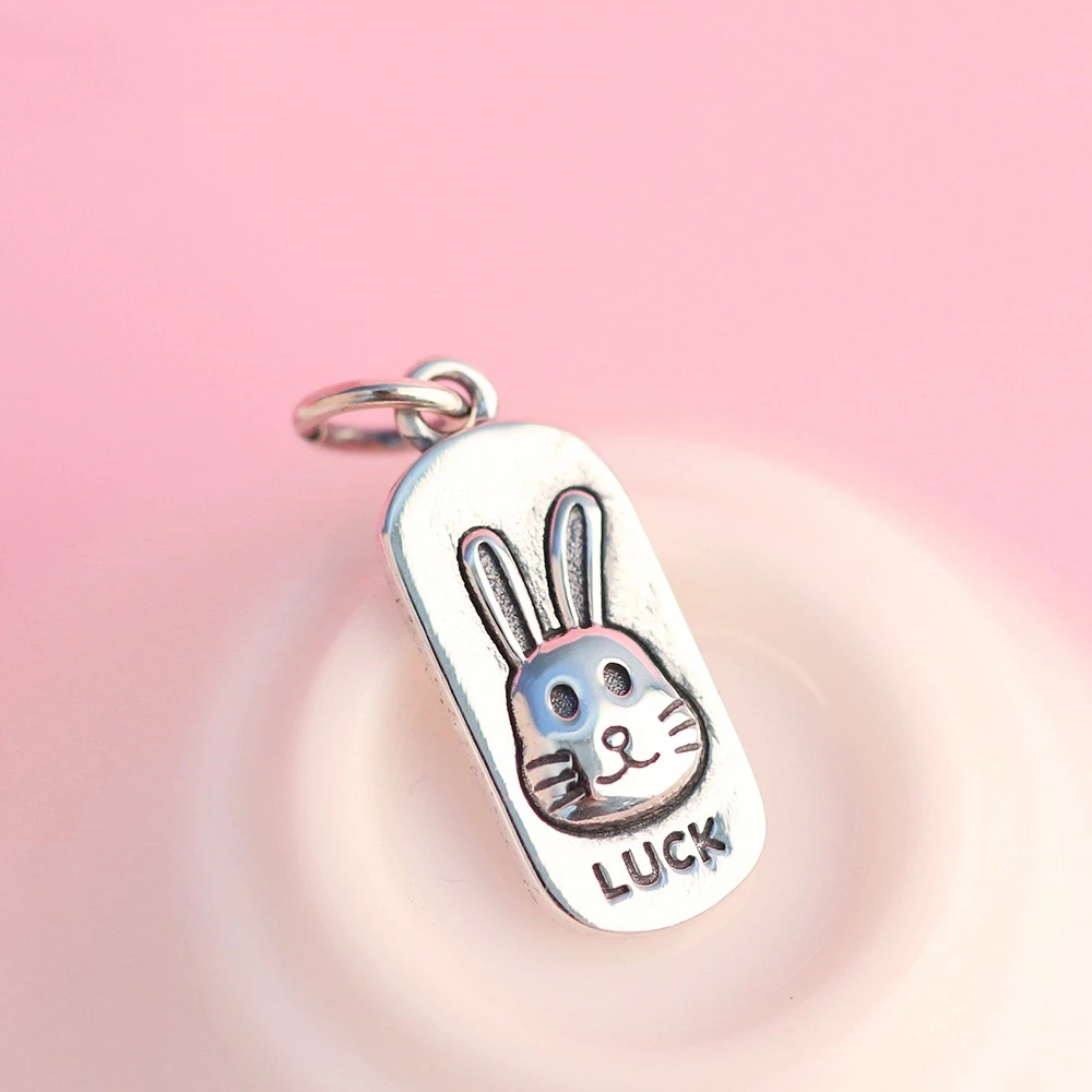 100% Real Sterling 925 Silver Accaccessories Rabbit Card Charm Pendant For Bracelets Necklaces Key Diy Material S0988