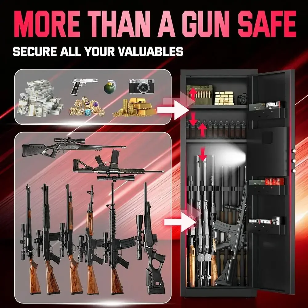 Secure Digital Keypad Gun Cabinet with LED Light, Quick Access, Removable Shelves & Racks