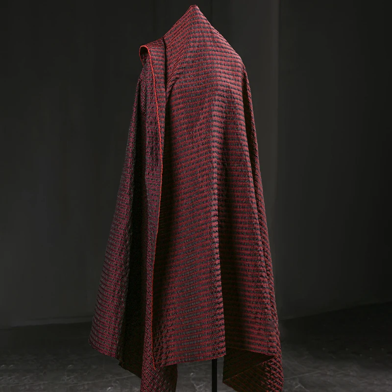 Tessuto jacquard scozzese retrò a grana rossa e nera Texture 3D Panno creativo per tessuto di design di abbigliamento da palcoscenico cucito fai-da-te