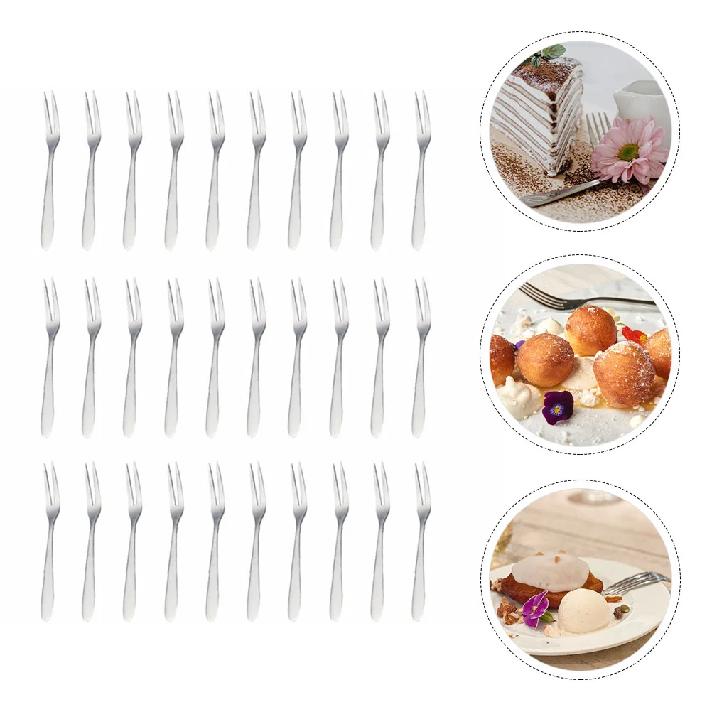 

30 Pcs Bento Snack Boxes for Kids Fruit Fork Two Teeth Forks Watermelon Silver Stainless Steel Food Picks