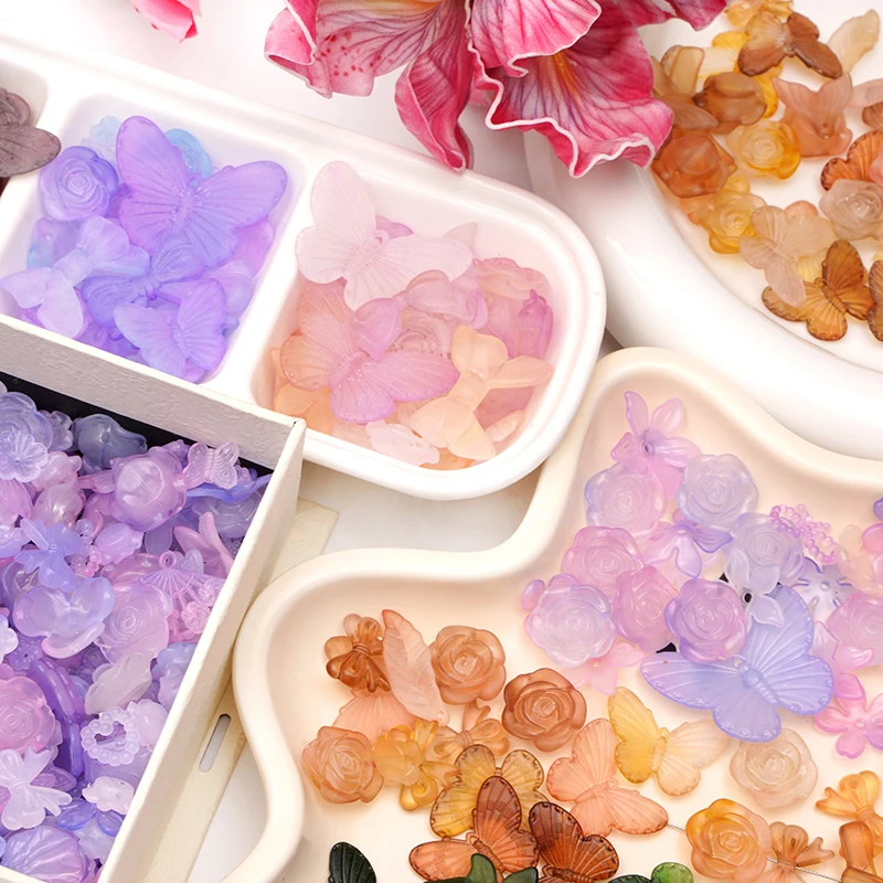 

20g(30-60pcs) Mixed Styles Colorful Acrylic Frosted Beads Butterfly/Flower/Bow For DIY Making Jewelry Handmade Accessories