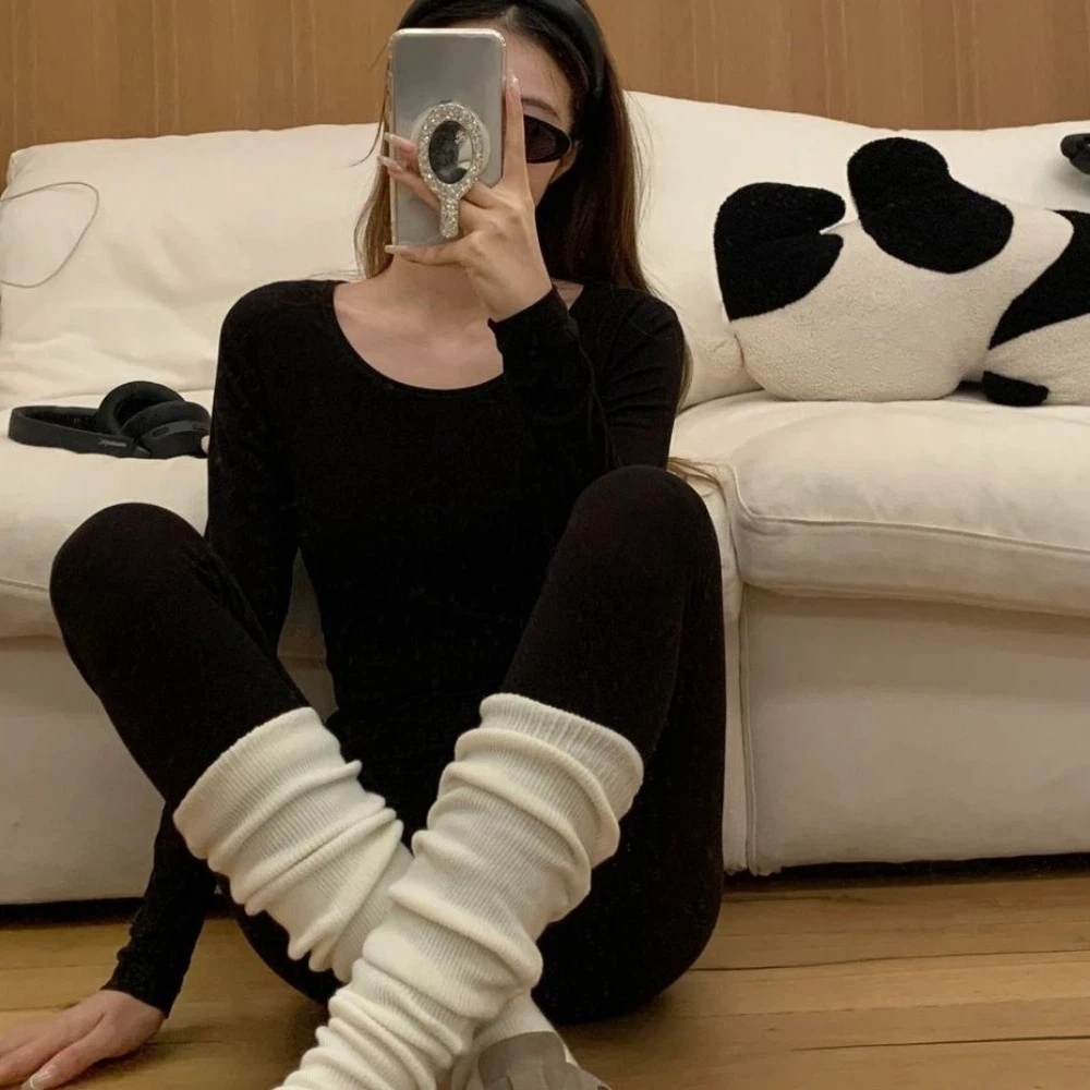 Tops/Pants Women Warm Thermal Underwear Thickened Round Neck Thermal Clothes Set Lingerie Invisible Warmth Long Pants Lady