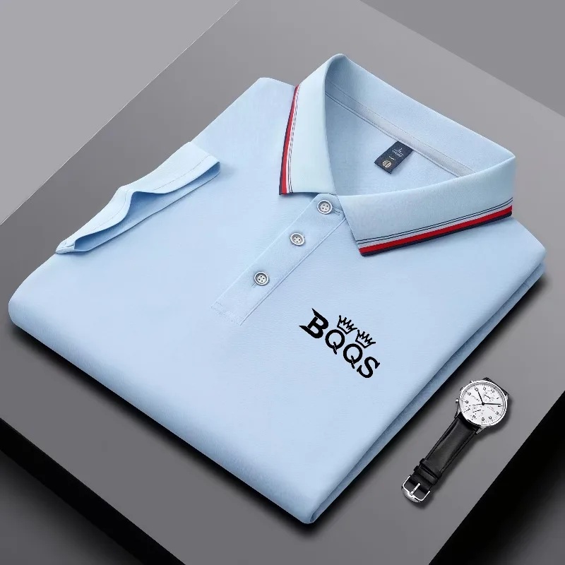 Men's summer printed polo shirt, short sleeved striped collar, breathable casual business top for summer, comfortable fit with