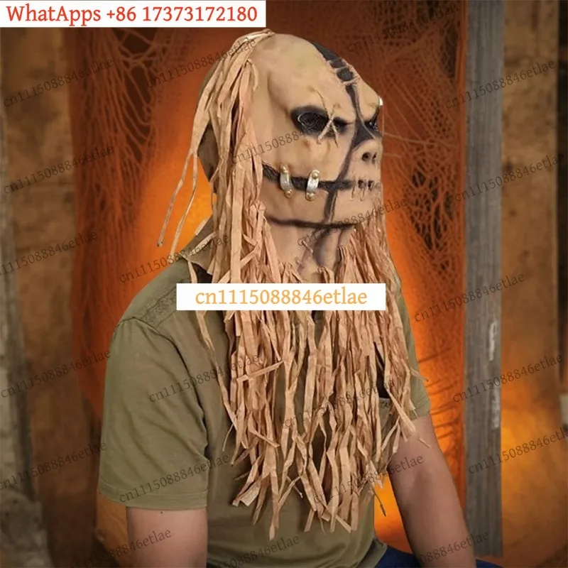 k3 Scary Scarecrow Full Head Halloween Mask Horror Cosplay Prop for Outdoor Decoration Party Gift