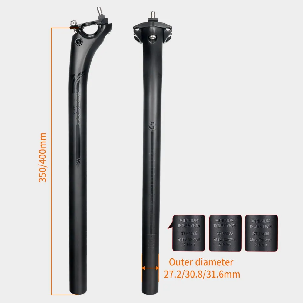 TOSEEK Carbon Seatpost 27.2 31.6mm Length 400mm Matte Black MTB Road Bike Seat Post Seat Tube Bicycle Parts MTB Carbon Canoe