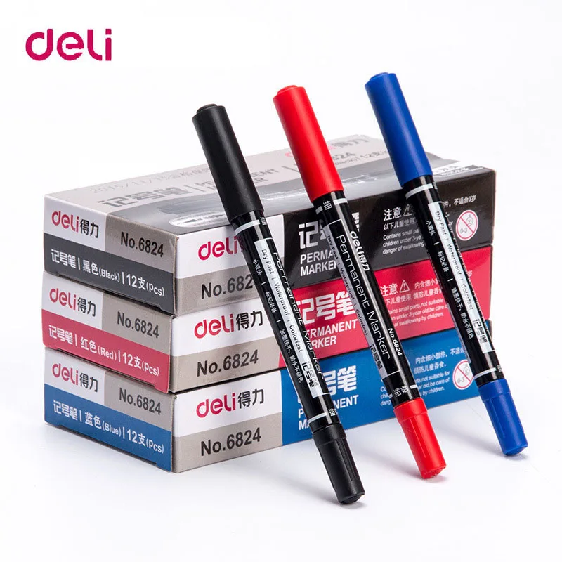 

(1-3pc) Deli Wholesale Dual Tip 0.5/1mm Quick Dry Permanent Sign Marker for Metal Fabric Quality Thin Line Pen for Drawing