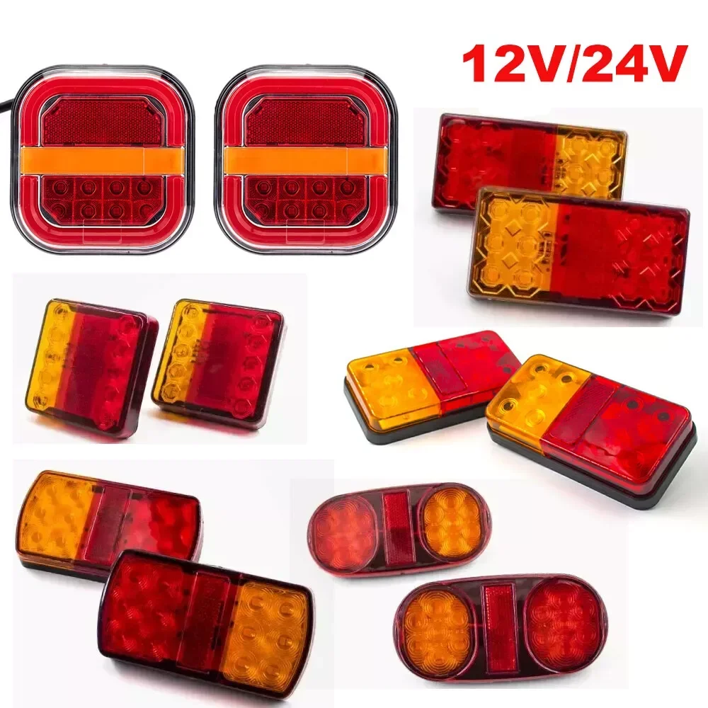 2x Waterproof LED Tail Light Rear Turn Signal Rear Fog Indicator License Plate Lamp 12V 24V Car Trailer Truck Boat Lorry Van RV