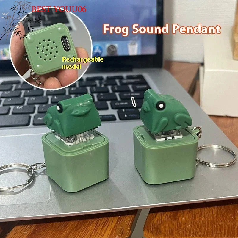 (YOUU06)Funny Croaking Frog Duck Keychain Rechargeable Keyboard Fidget Clicker Sound Keyring With LED Light For Stress Relief