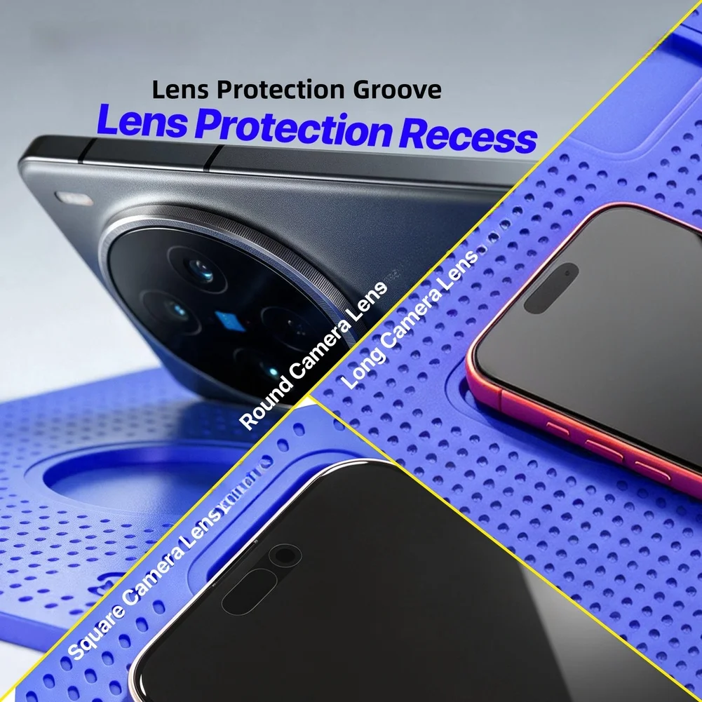 Blue Silicone Non-slip Fixing Pad For V14 Phone Screen Protector Installation Tool With Camera Cutout For Smartphone Repair Work
