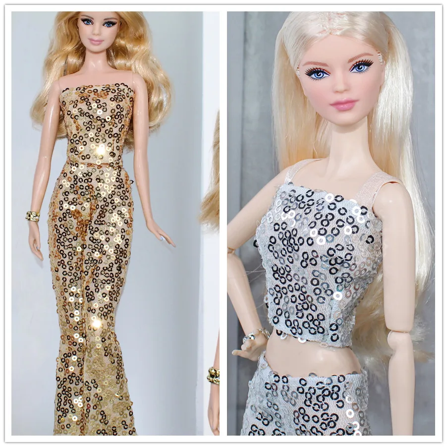 Bling clothing set / gold silver sequin top + pant / 30cm doll clothes suit summer wear outfit for 1/6 Xinyi FR ST Barbie Doll