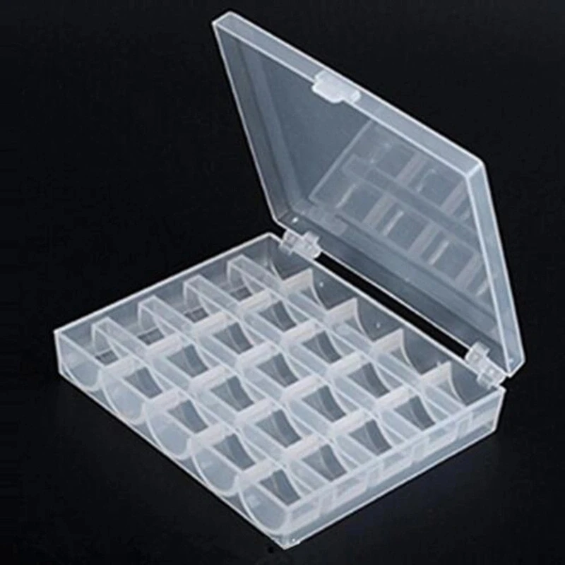 1pc Sewing Machine Bobbins Box, Empty Bobbin Storage Organizer, 25 Slots Transparent Plastic Storage Box For Home Sewing Accesso