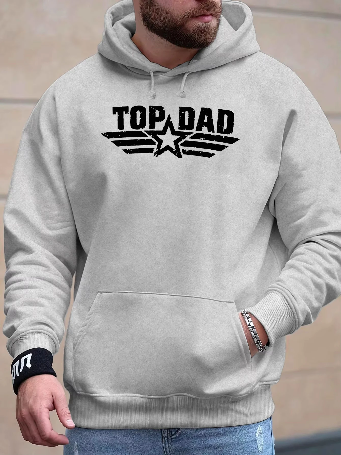 

1pc Top Dad Graphic Hoodie for Men - Casual Polyester Long Sleeve Sweatshirt with Hood, Regular Fit - Winter Fashion Pullover