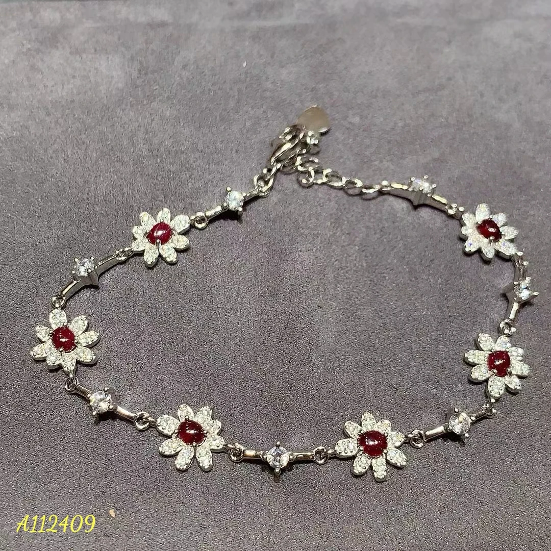 

Fine Jewelry Natural Myanmar Pigeon Blood Red Ruby Flower Shaped Women's Bracelet S925 Pure Silver Inlay Supports Testing