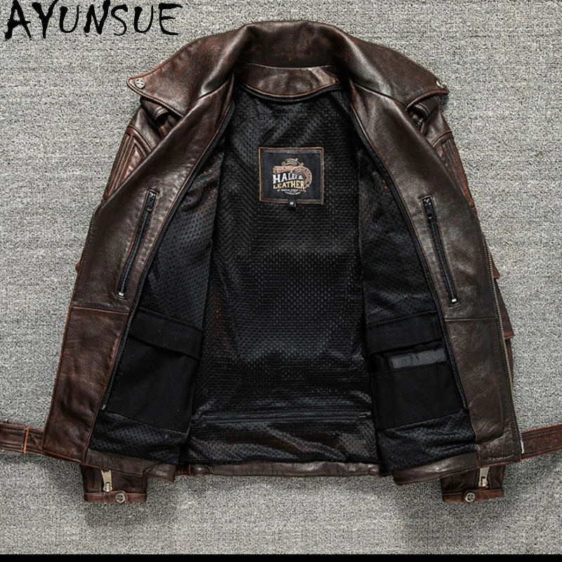 AYUNSUE Mens Leather Jacket Autumn Winter Men Clothing Cowhide Motorcycle Jackets Short Large Coats Chaquetas Para Hombre