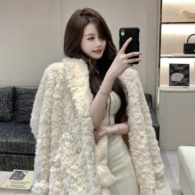 Women's Loose Lamb Fur Jacket Plush Faux Fur Coat Street Style Outerwear Winter Warm Casual Fashion plus Size Coat - view 3