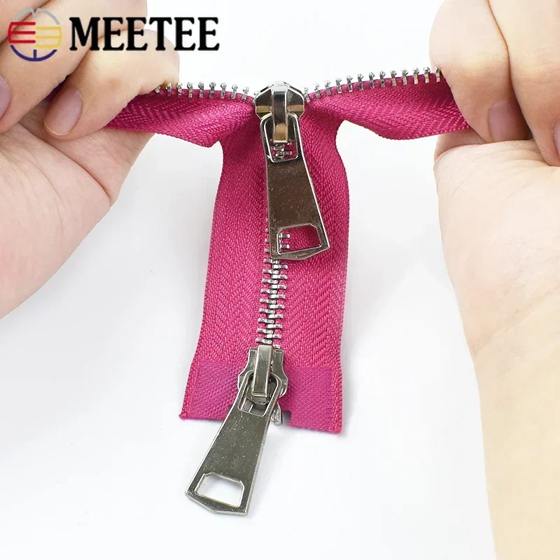 1Pc Meetee 5# Metal Zipper 70/90/120cm Double-Slider Sliver Teeth Long Open-end Zip for Down Jacket DIY Garment Sewing Accessory