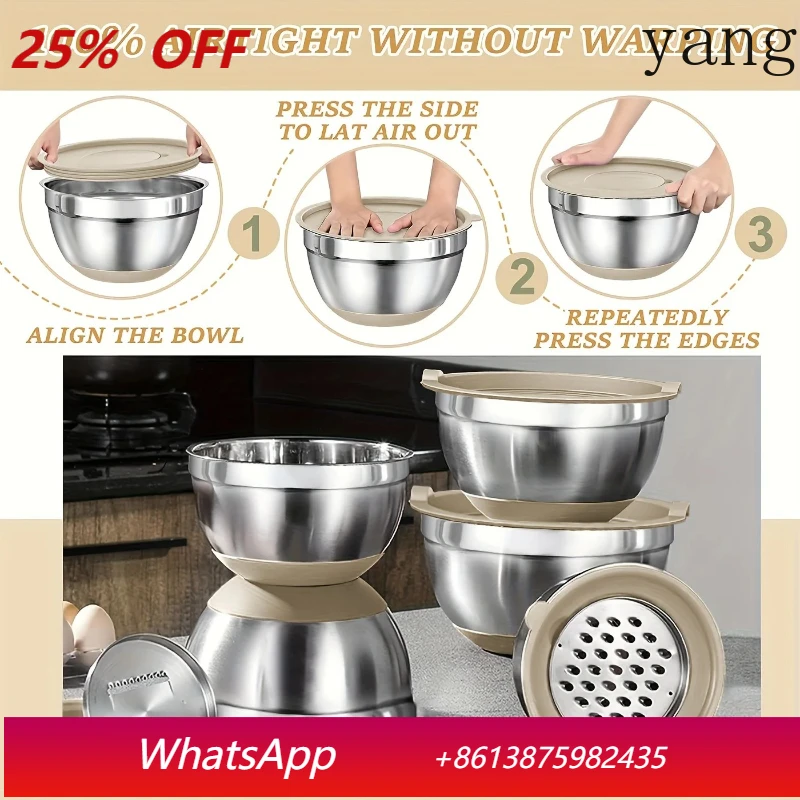 Mixing Bowls with Airtight Lids Set SteelBowls with Grater Attachments,Non-Slip Bottoms KitchenGadgets Great for Mixing Serving