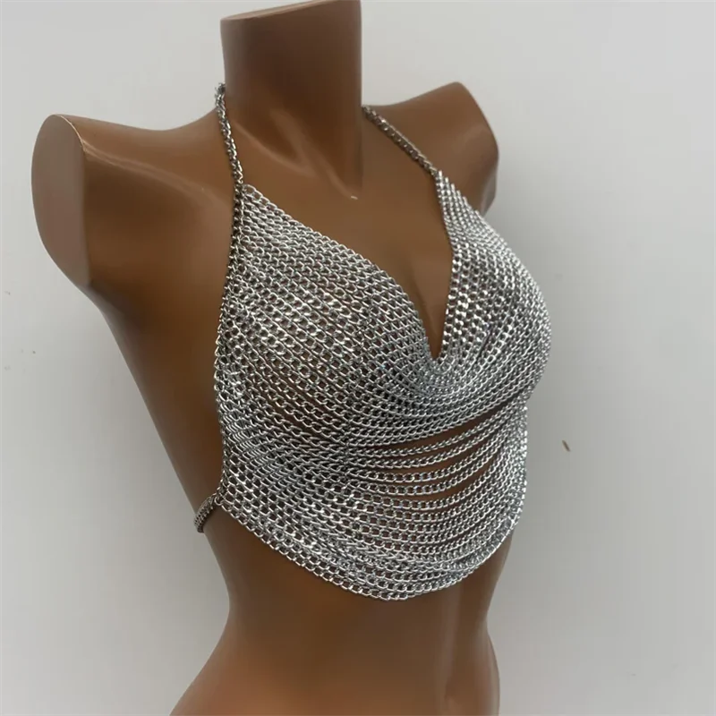 Festival-Schmuck Musikfestival Party Nachtclub Kleidung Damen Quasten-Tanktop Sexy Rückenfreies Ausgeschnittenes Crop-Top Y2K Körperkette – Detail 4