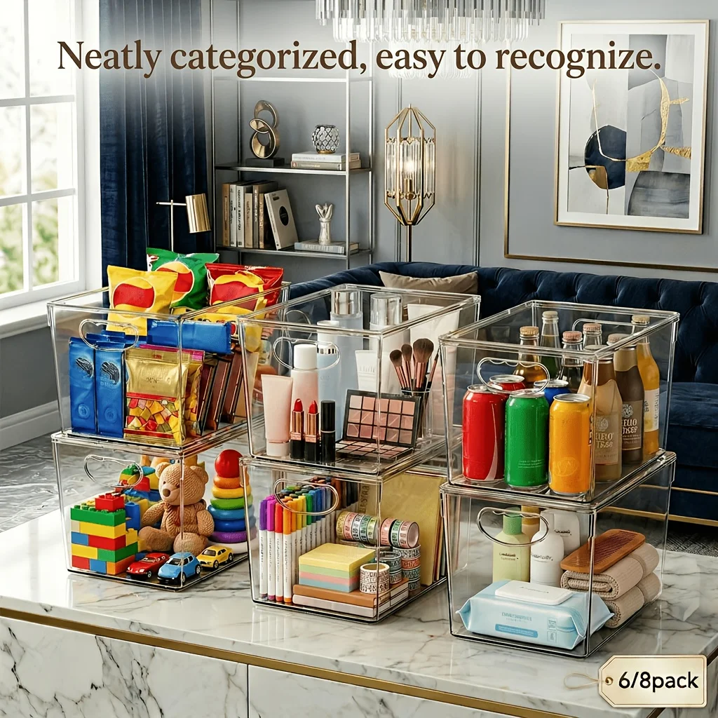 Stackable Clear Storage Bins with Secure Lids – Large Transparent Plastic Containers for Pantry, Kitchen, Fridge, Laundry, Bathr view 3