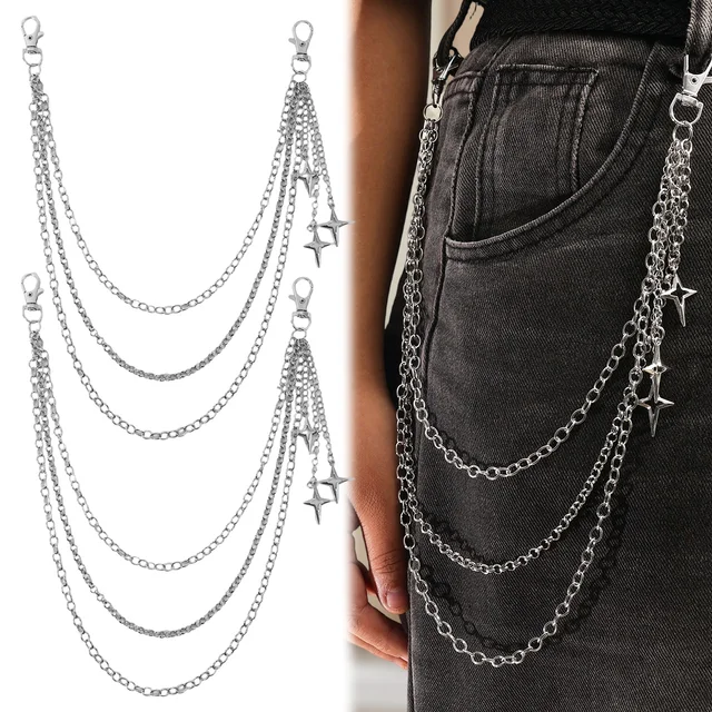 Mode Punk multicouche métal étoile pendentif pantalon chaîne Hip Hop taille porte-clés jean chaîne femmes à la mode bijoux accessoires cadeaux 1