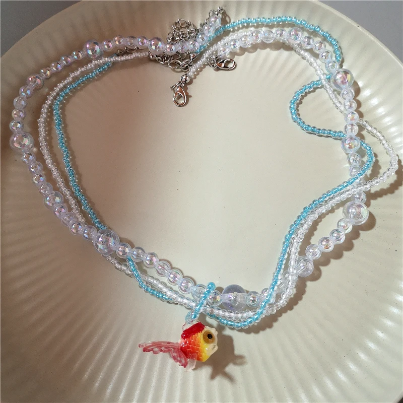 بوهو الصيف لطيف الملونة الأسماك قلادة حبل المختنق قلادة للنساء سحر شاطئ المحيط عطلة حزب مجوهرات الإكسسوارات الهدايا #5