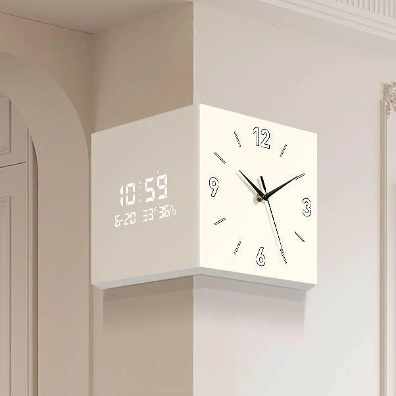 Double-sided Corner Clock Modern Minimalist Calendar Electronic Clock with Night Light for Home Living Room Wall Decorations