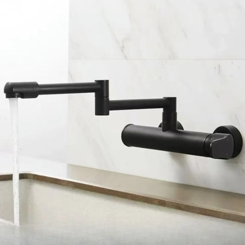 Brass Black Kitchen Faucets 360 Rotate Dual Hole Wall Mounted Silver Bathroom Faucet Cold Hot Water Folding Crane Sink Mixer Tap
