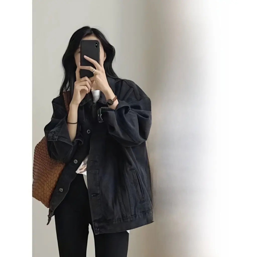 

Women's Denim Coat Korean Style BF Early Spring Loose Chic Short Jacket with Pockets Fashion Top