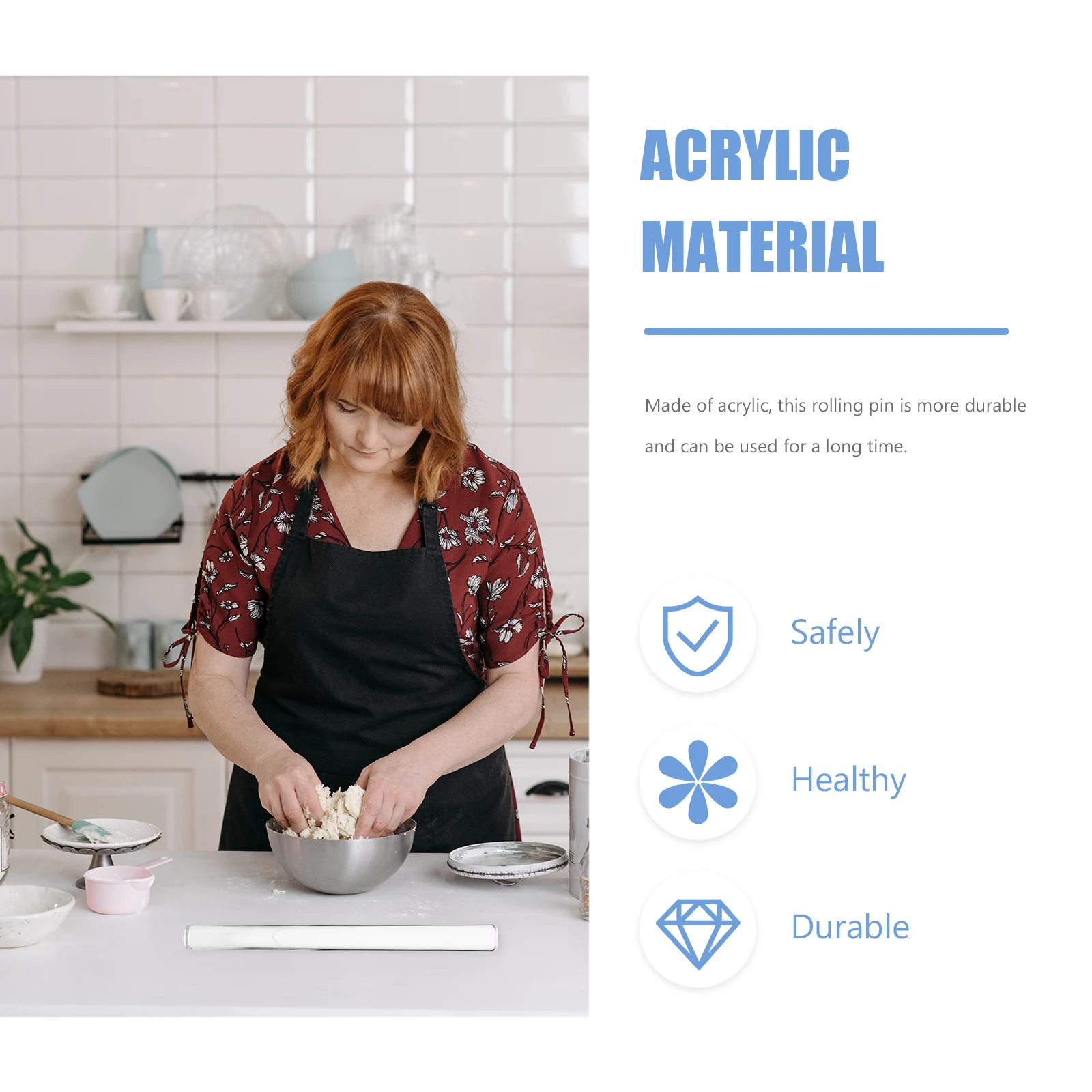 

Acrylic Rolling Pin Clear Smooth Surface For Baking Dough Fondant Pizza Cookie Pastry Pasta Non-Stick Reusable Tool