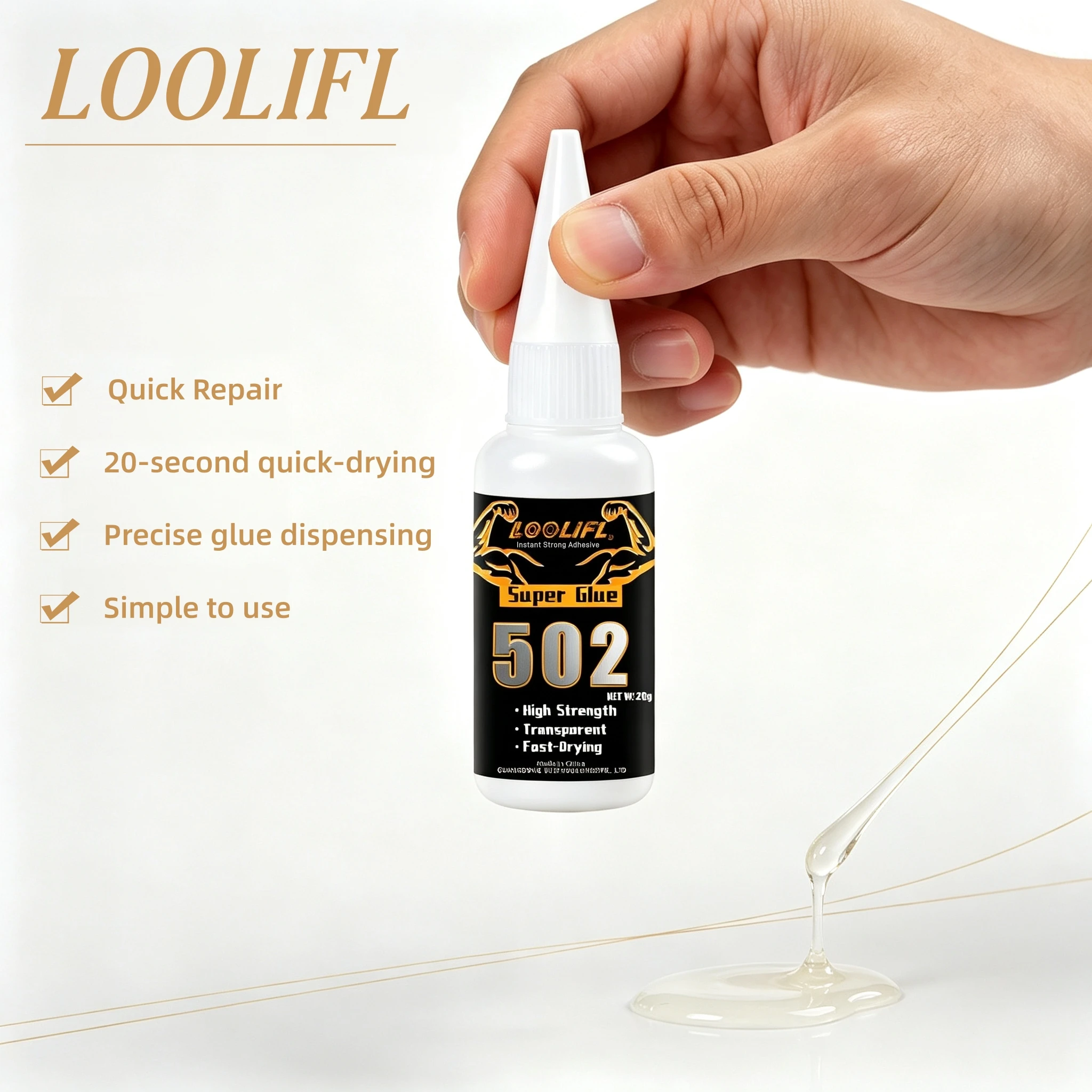 502 Super Glue, Fast-Drying Strong Cyanoacrylate Adhesive, Suitable for DIY Crafts and Repairs on Metal, Wood, Plastic, and Ceramics 20 Grams, 1-5 Pieces Available to Choose from