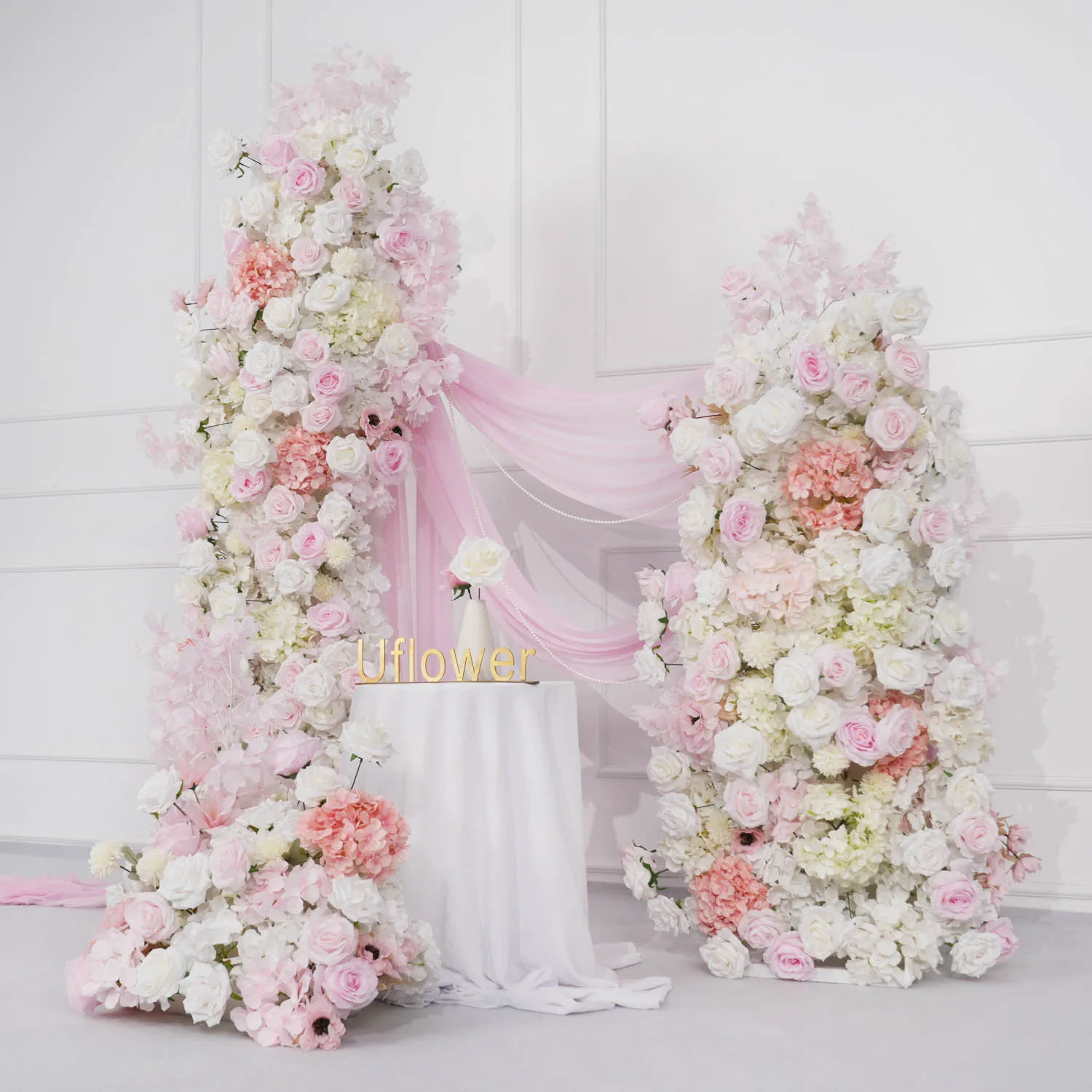 Uflower Luxury Champagne Pink Rose Flower Wedding Backdrop Arch Decor 5D Floral Arrangement Rose Flower Row Flower Wall Display