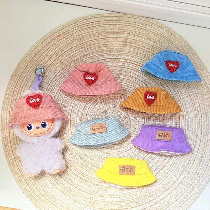 

10cm Mini Hat Accessories For 4.0 Gen LABUBU Pin For Love Series Hanging Decor Pink Heart Hat Yellow Hat & Casual Denim Hat