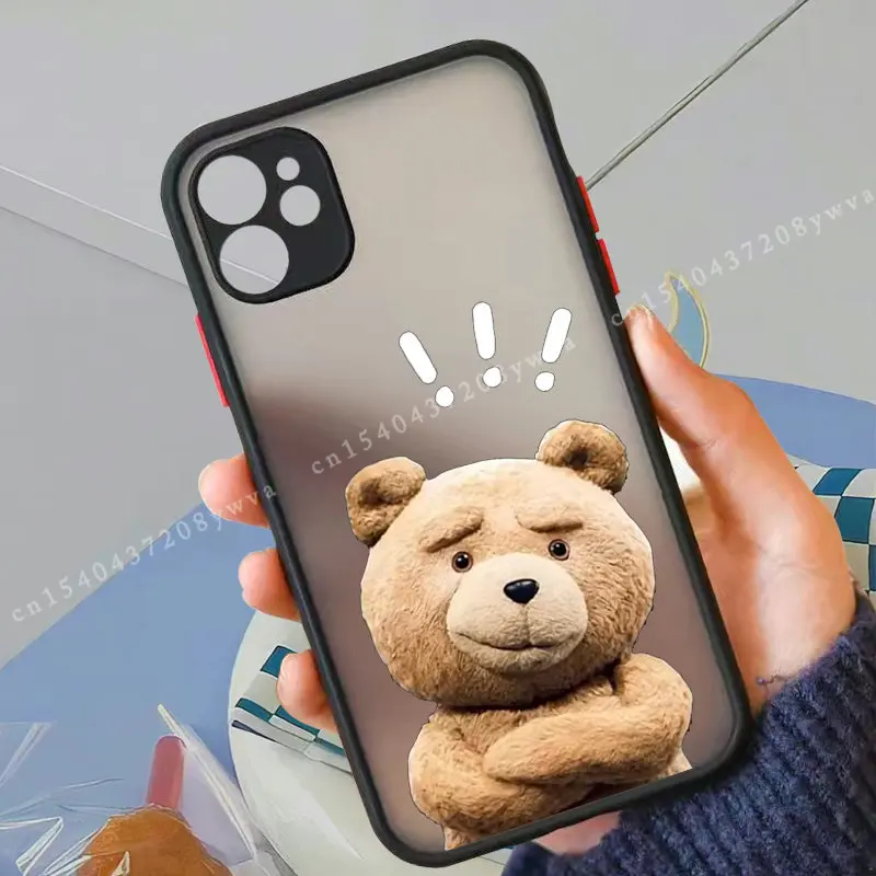 Teddy Bear Couple Cartoon Matte Phone Case For iPhone 13 Pro MAX 14 11 12 XS X XR 8 7 Plus Fashion Brand Shockproof  Hard Cover