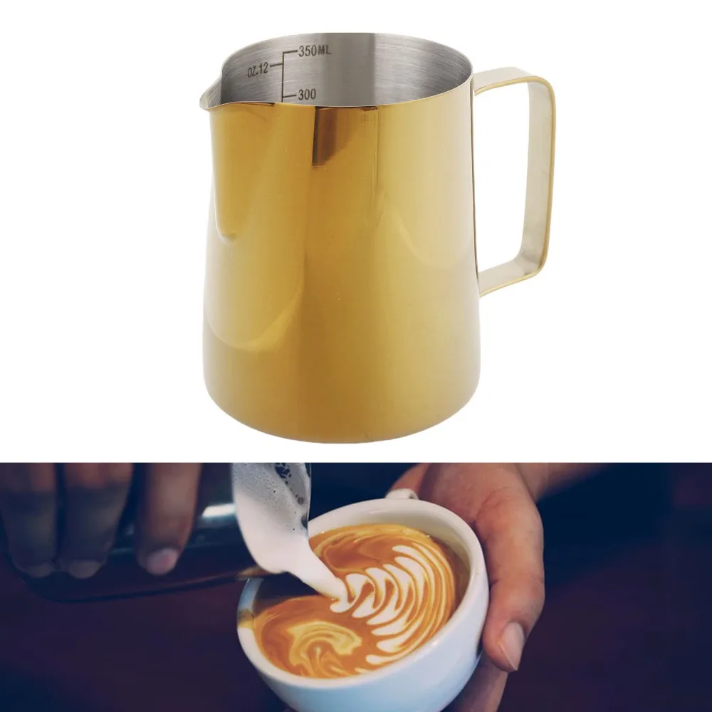 304 Stainless Steel Milk Frothing Pitcher With Scale 12 oz Milk Frother Cup 350ML Capacity Gold Color