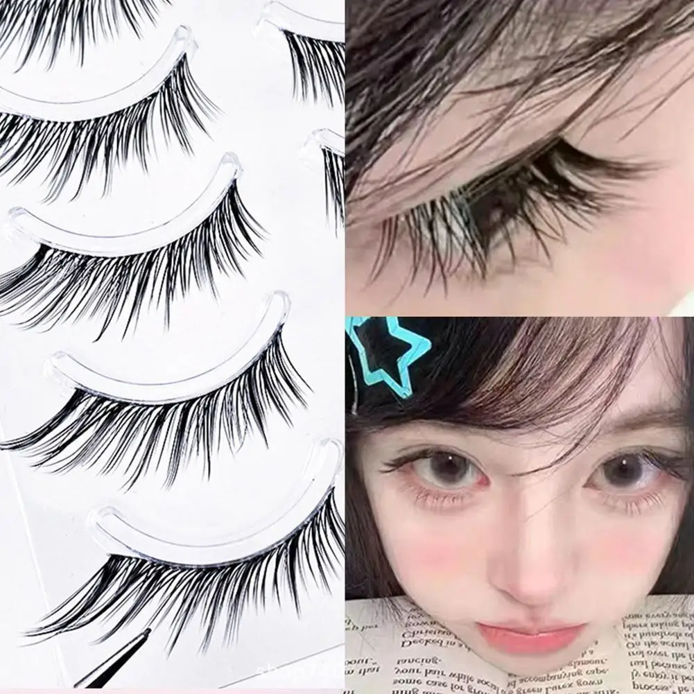 5 paia di ciglia finte curve per bambini, stile volpe segmentata naturale, simulazione di ciglia finte, trucco quotidiano per occhi a grappolo singolo