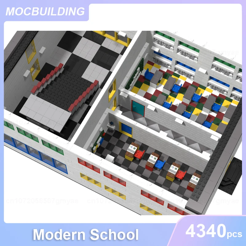 Moderne Schule モダンスクールモデル MOC ビルディングブロック DIY 組み立てレンガ建築ディスプレイコレクションおもちゃギフト 4340 個
