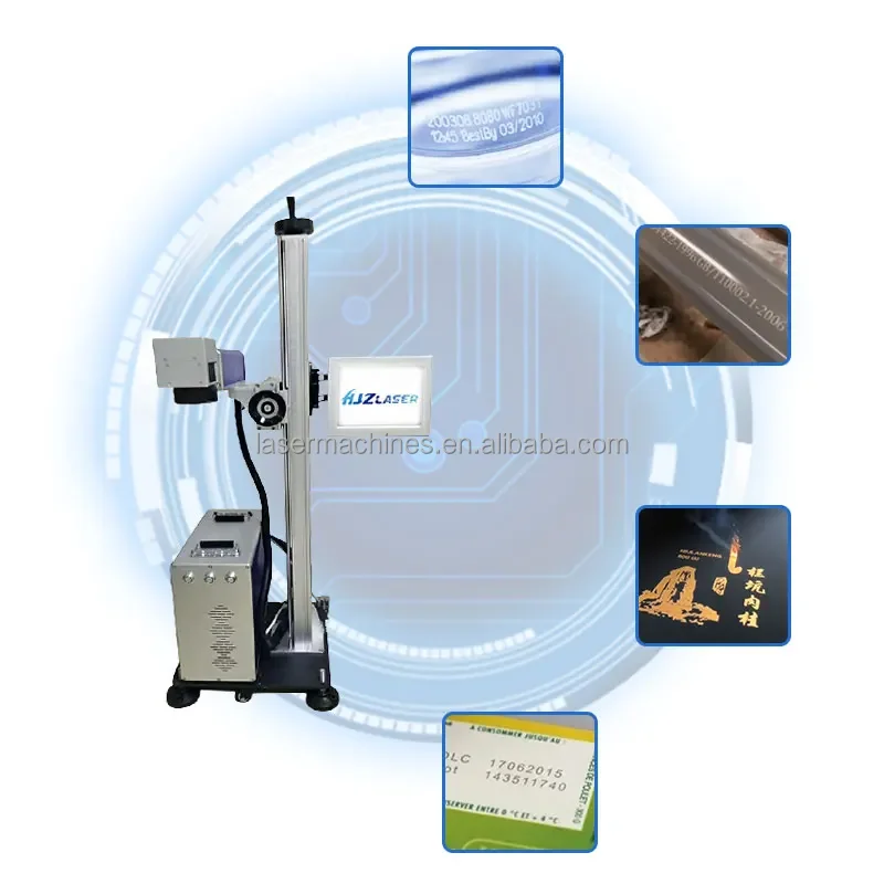 30w 60w Co2 Flying Laser Marking Machine With Conveyor Belt For Carton Package Milk Box Production Line Flying Date Print
