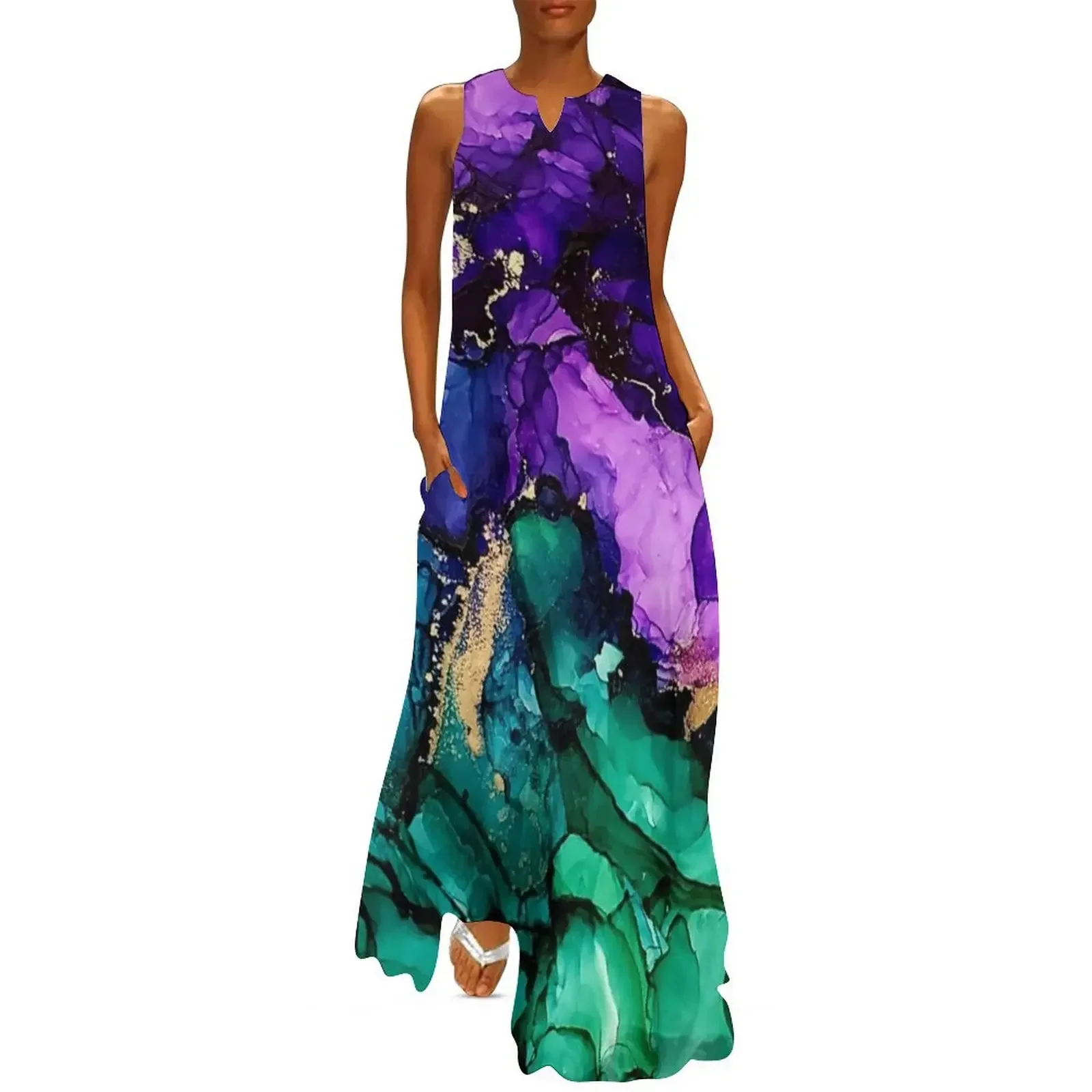 

Mardi Gras Alcohol Ink Art Long Dress prom dresses long sleeve dresses dress women elegant luxury Dress