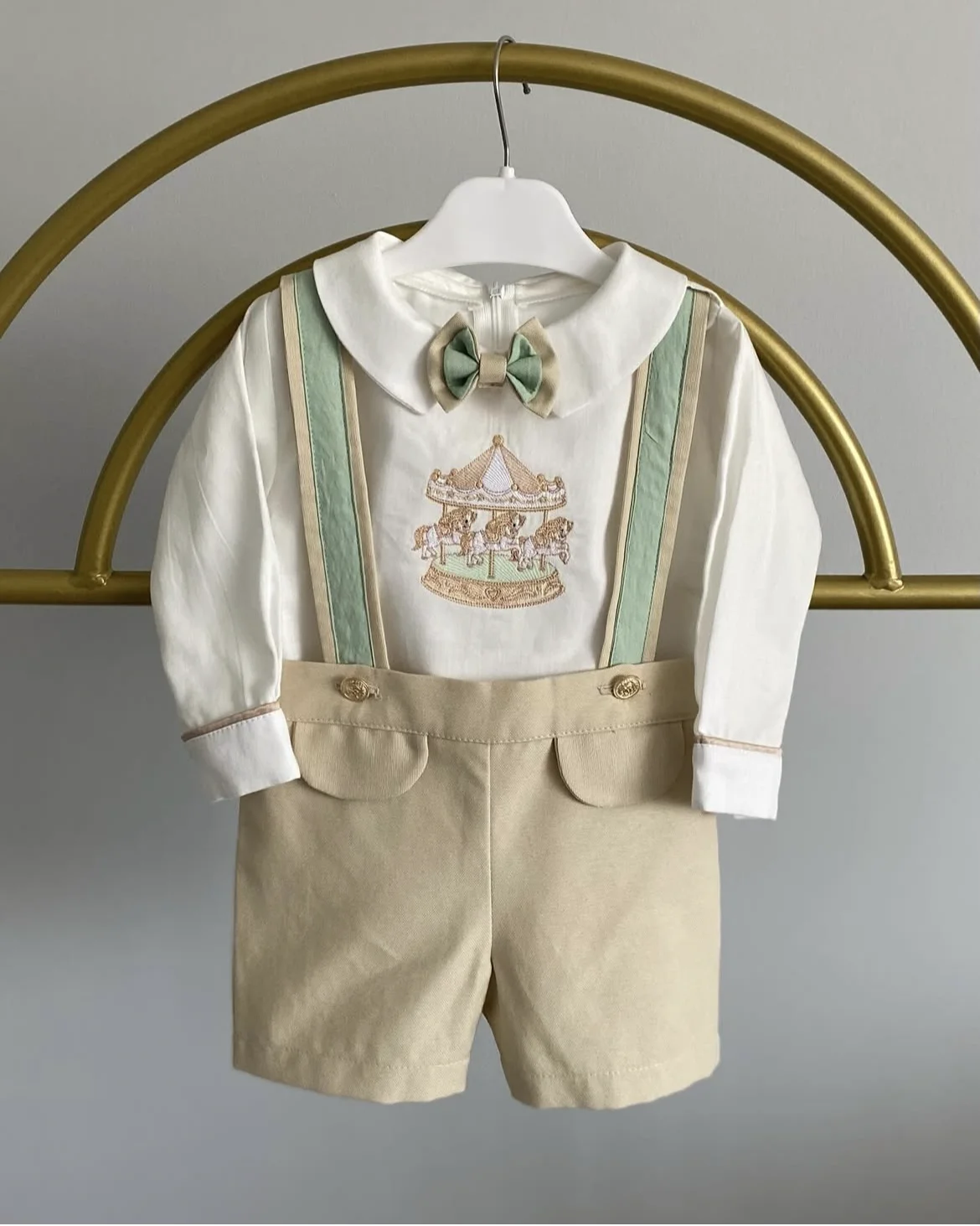 0-6Y Boy Khaki Merry-go-round Embroidery Outfit Suit for Christmas Birthday Holiday Photography Casual C44